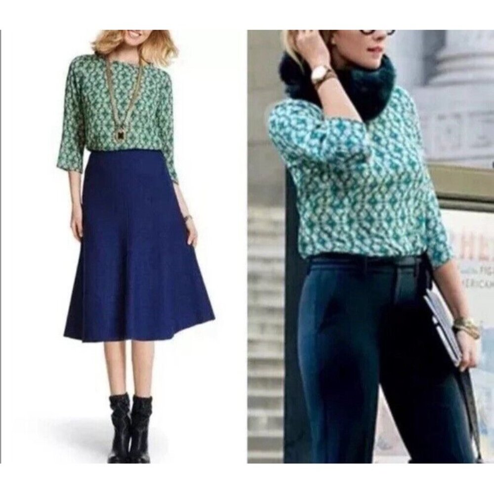 Cabi 3069 Womens Medium Top Jade Green Leaf Pullover Blouse 3/4‎ Sleeves 9599